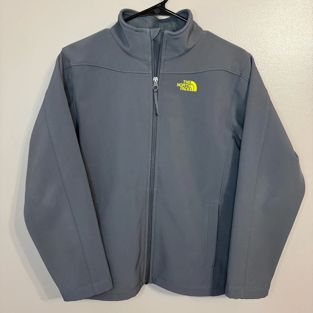The North Face Grey Zip Soft Shell‎ Fleece Lined Jacket Boys Youth L (14-16)
